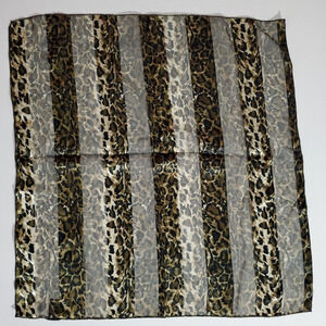 90's KUSAN Satin Scarf LEOPARD ANIMAL PRINT Sheer Panels Silk Feel Square 20x21